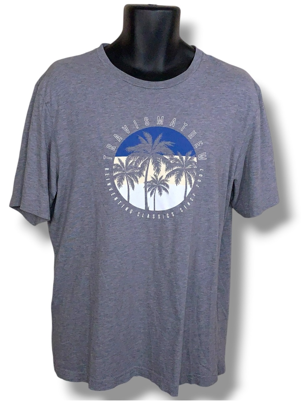Large Travis Mathew Grey Tshirt Palm Tree Tropical Casual Vacation Beach